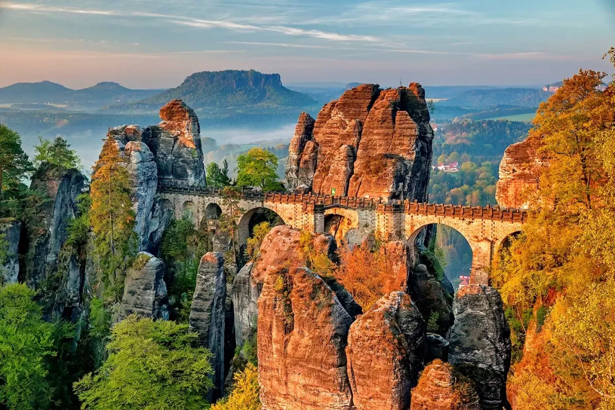 Bastei Bridge at sunrise
